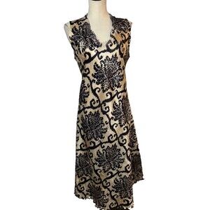 KOMAROV Women's Midi Cocktail Dress size 2X Crinkle Lace Trim V-Neck Whimsygoth